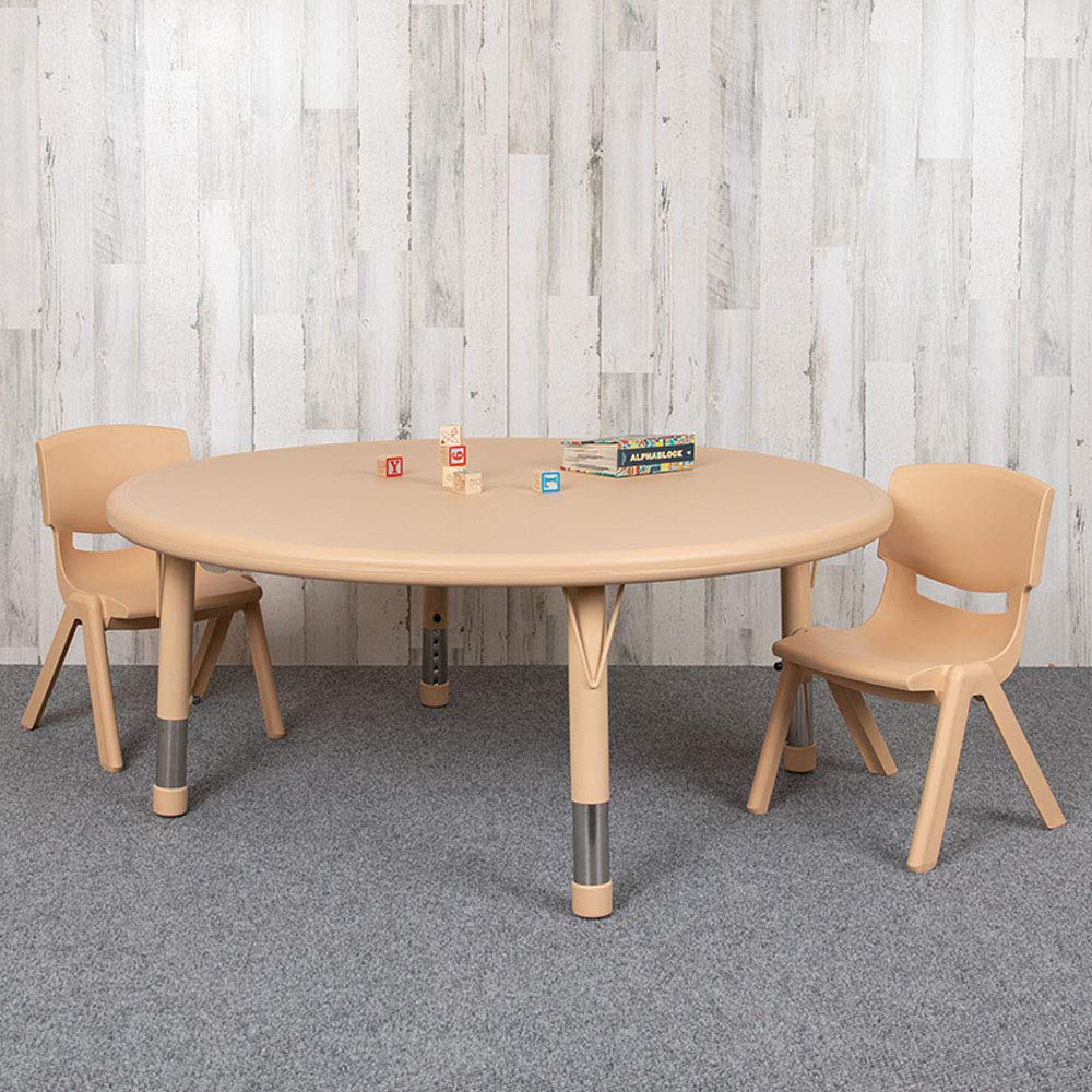 Flash Furniture Emmy 45" Round Natural Plastic Height Adjustable Activity Table Set With 2 Chairs